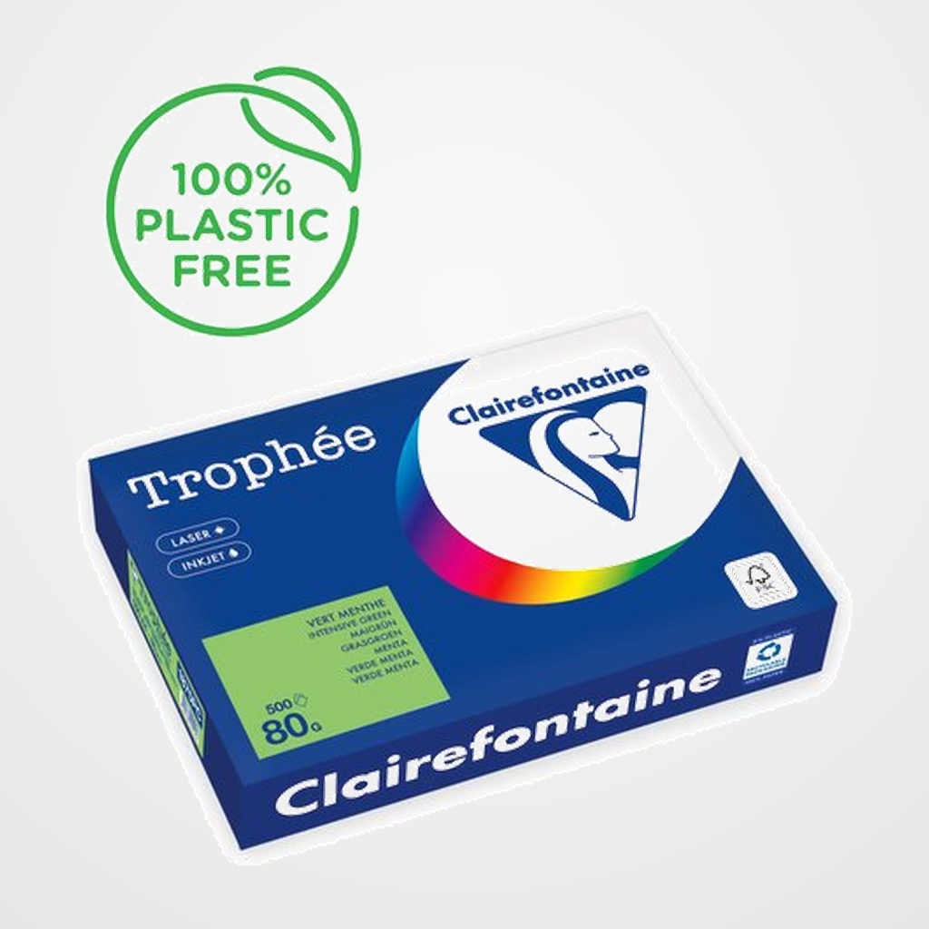 PAPEL de COLOR A4 CLAIREFONTAINE TROPHEE 80g 500h VIVO VERDE MENTA