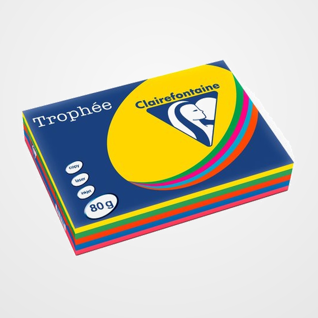 PAPEL de COLOR A4 CLAIREFONTAINE TROPHEE 80g 500h SURTIDO INTENSOS VIVOS