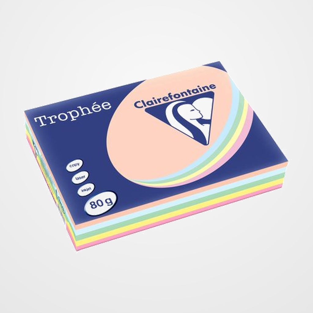 PAPEL de COLOR A4 CLAIREFONTAINE TROPHEE 80g 500h SURTIDO PASTEL