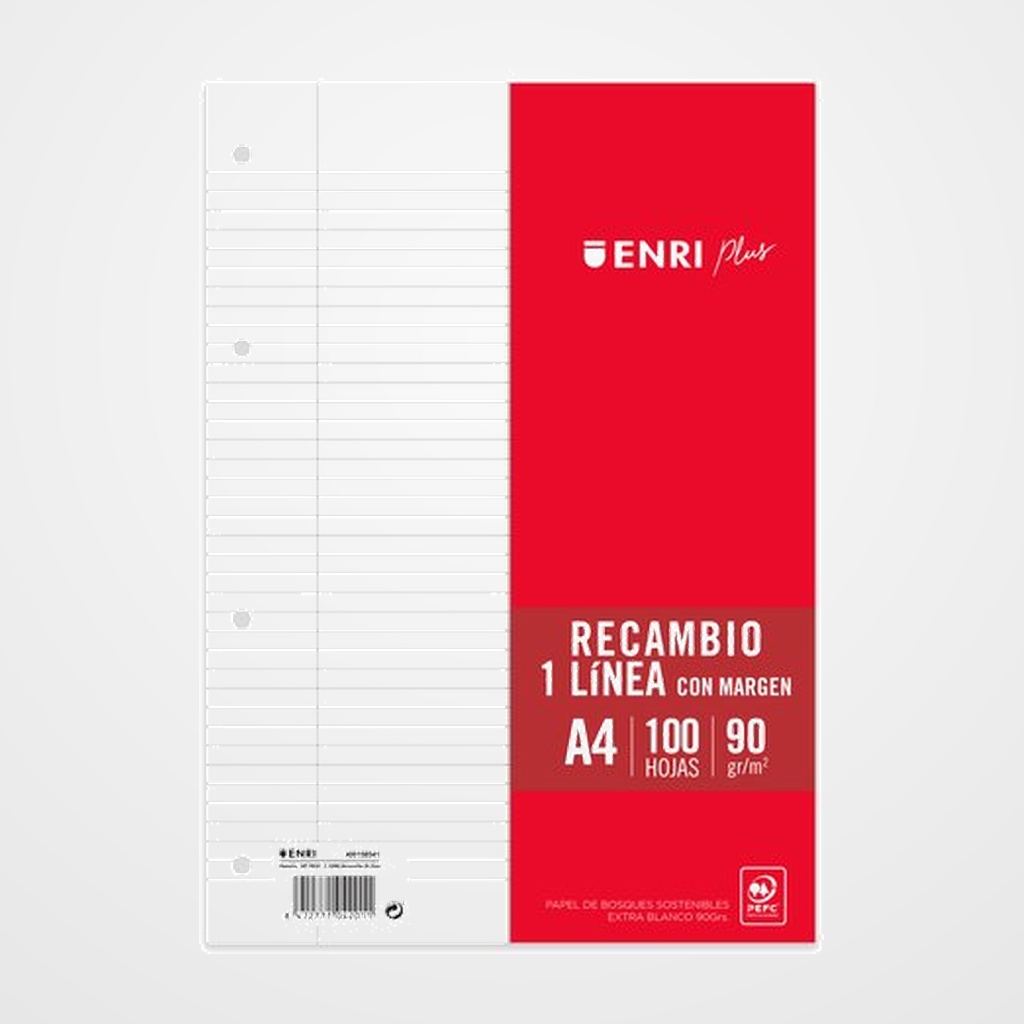 RECAMBIO ENRI PLUS A4 100h 90gr 4 TALADROS HORIZONTAL