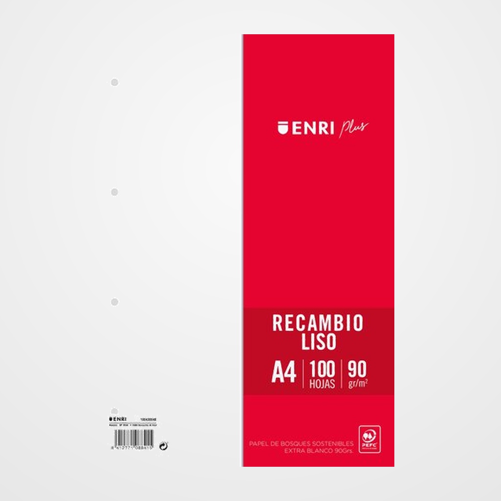 [25401628] RECAMBIO ENRI PLUS A4 100h 90gr 4 TALADROS LISO