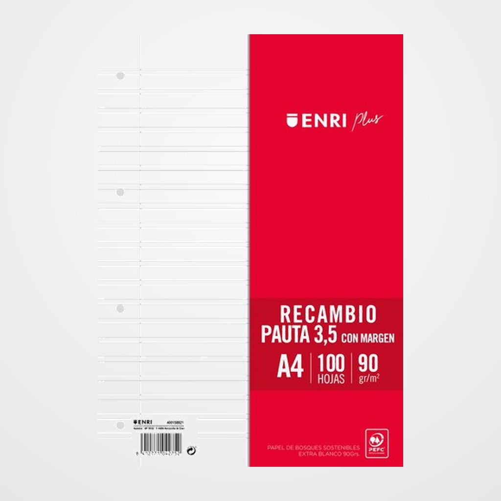RECAMBIO ENRI PLUS A4 100h 90gr 4 TALADROS PAUTA 3,5