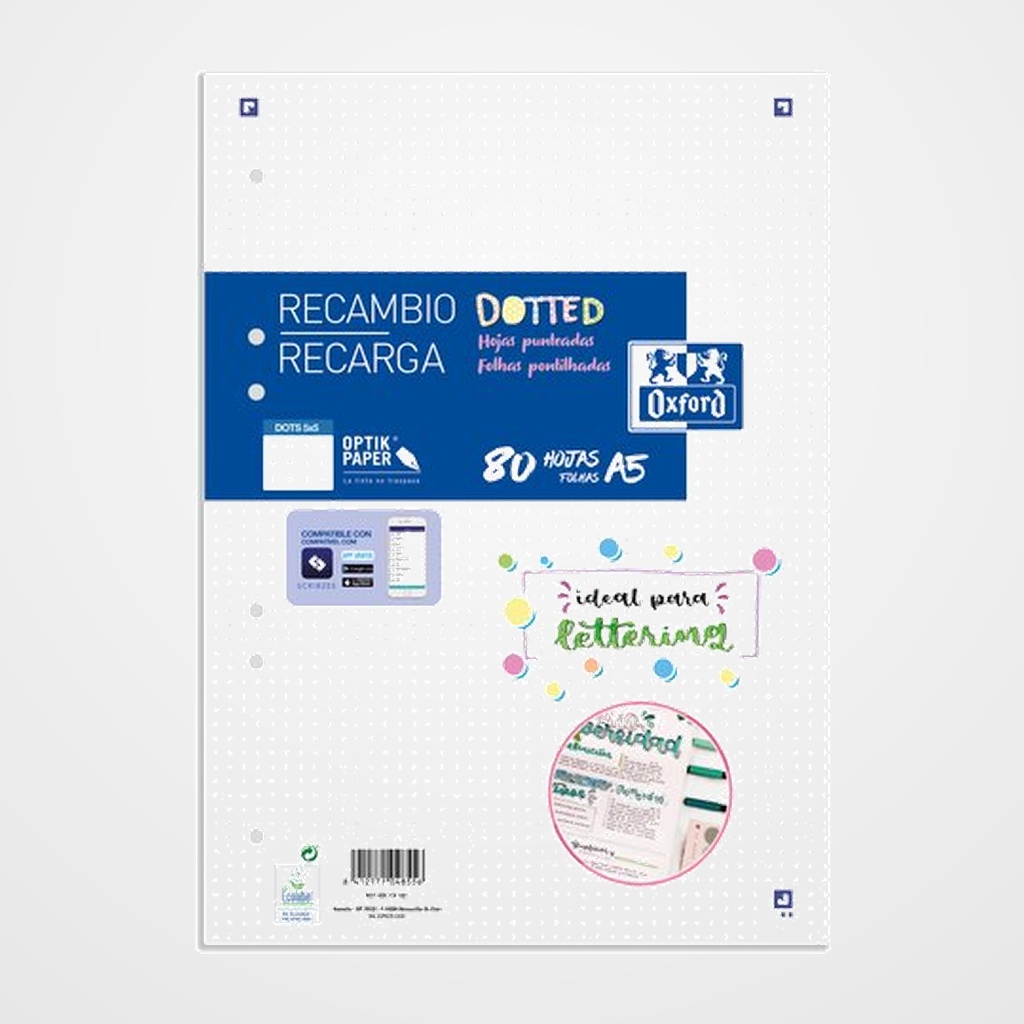 RECAMBIO OXFORD SCHOOL A5 80h 90gr 6 TALADROS DOTS
