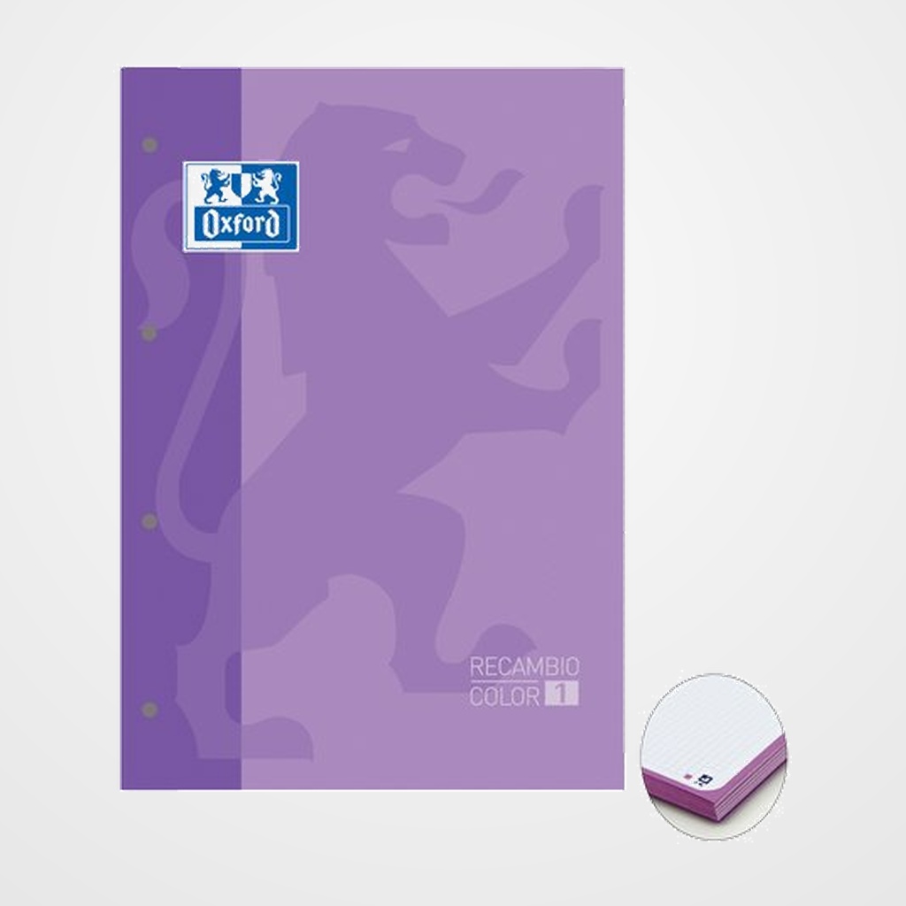 RECAMBIO OXFORD SCHOOL COLOR 1 ENCOLADO A4+ 80h 90gr 4 TALADROS CUADRIC.5x5 MALVA-LILA (1 color de recuadro)