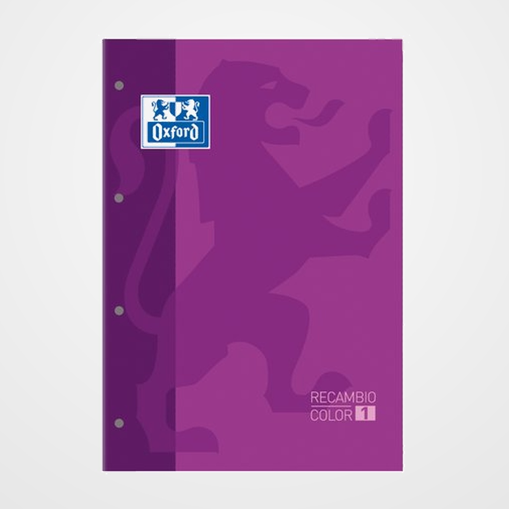 RECAMBIO OXFORD SCHOOL COLOR 1 ENCOLADO A4+ 80h 90gr 4 TALADROS CUADRIC.5x5 MORADO (1 color de recuadro)