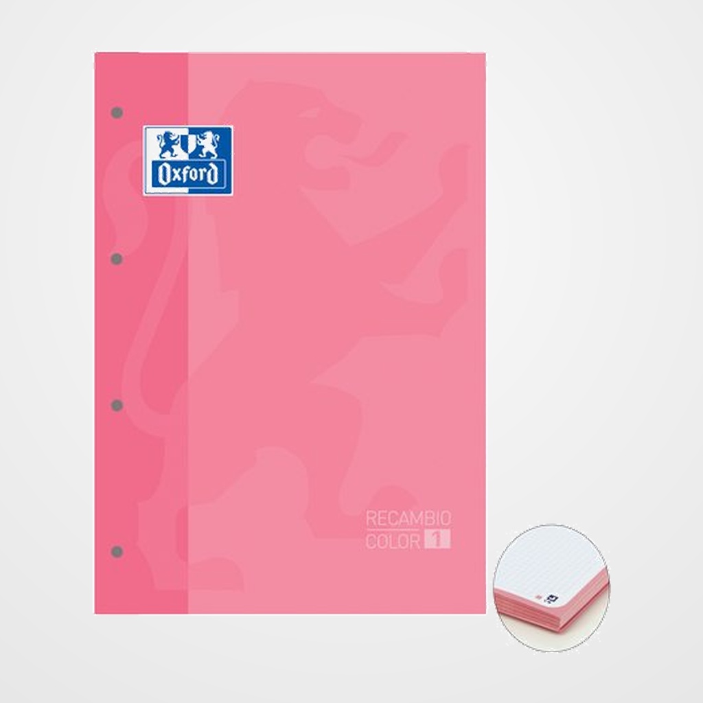 RECAMBIO OXFORD SCHOOL COLOR 1 ENCOLADO A4+ 80h 90gr 4 TALADROS CUADRIC.5x5 ROSA CHICLE (1 color de recuadro)