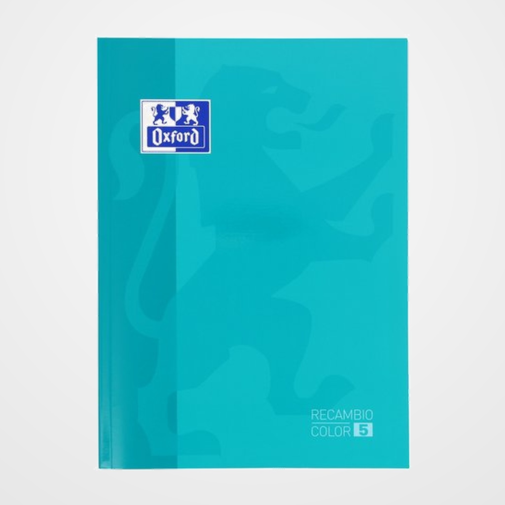 RECAMBIO OXFORD SCHOOL COLOR 5 ENCOLADO A4+ 80h 90gr 4 TALADROS CUADRIC.5x5 AQUA (5 colores en recuadro)