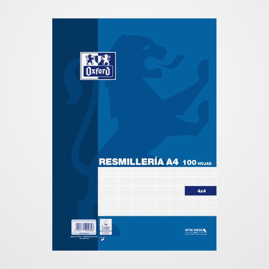 PAPEL OXFORD SCHOOL A4 100h 90gr CUADRIC.4x4 AZUL