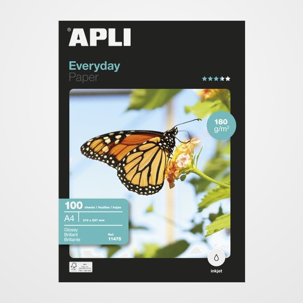 PAPEL INKJET APLI FOTO A4 180g 100h GLOSSY (EVERYDAY)