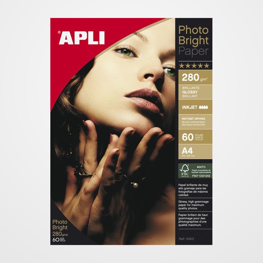PAPEL INKJET APLI FOTO A4 280g  60h BRIGHT PRO