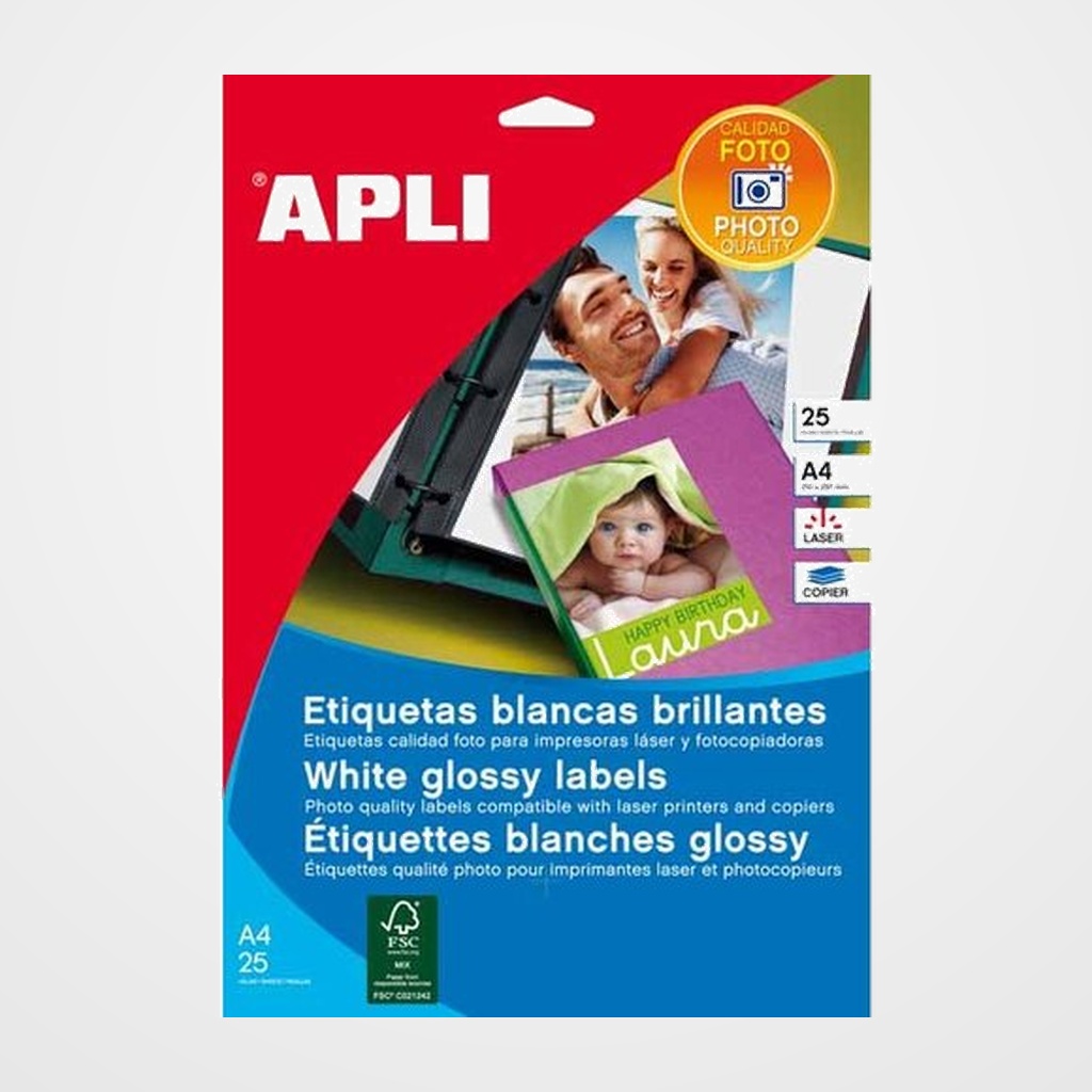 [40301081] PAPEL LASER FOTO ADHESIVO APLI A4 (199,6x289,1) 10h GLOSSY