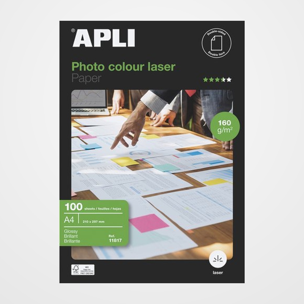 PAPEL LASER-COPY A4 APLI 160g 100h FOTO GLOSSY 2 CARAS