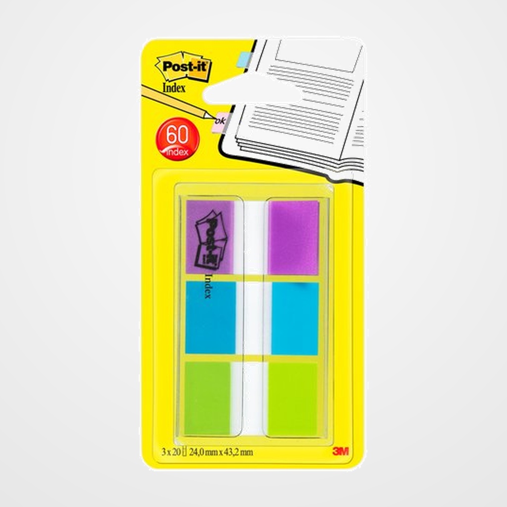 BANDERITAS ADHESIVAS POST-IT 680 (1 ) PACK de 3 (AZUL-VERDE-VIOLETA)