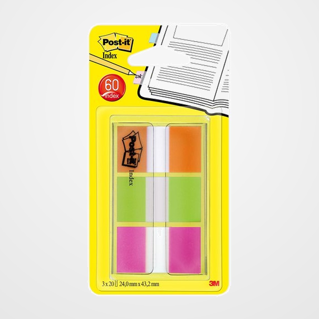 BANDERITAS ADHESIVAS POST-IT 680 (1 ) PACK de 3 (VERDE-NARANJA-ROSA)