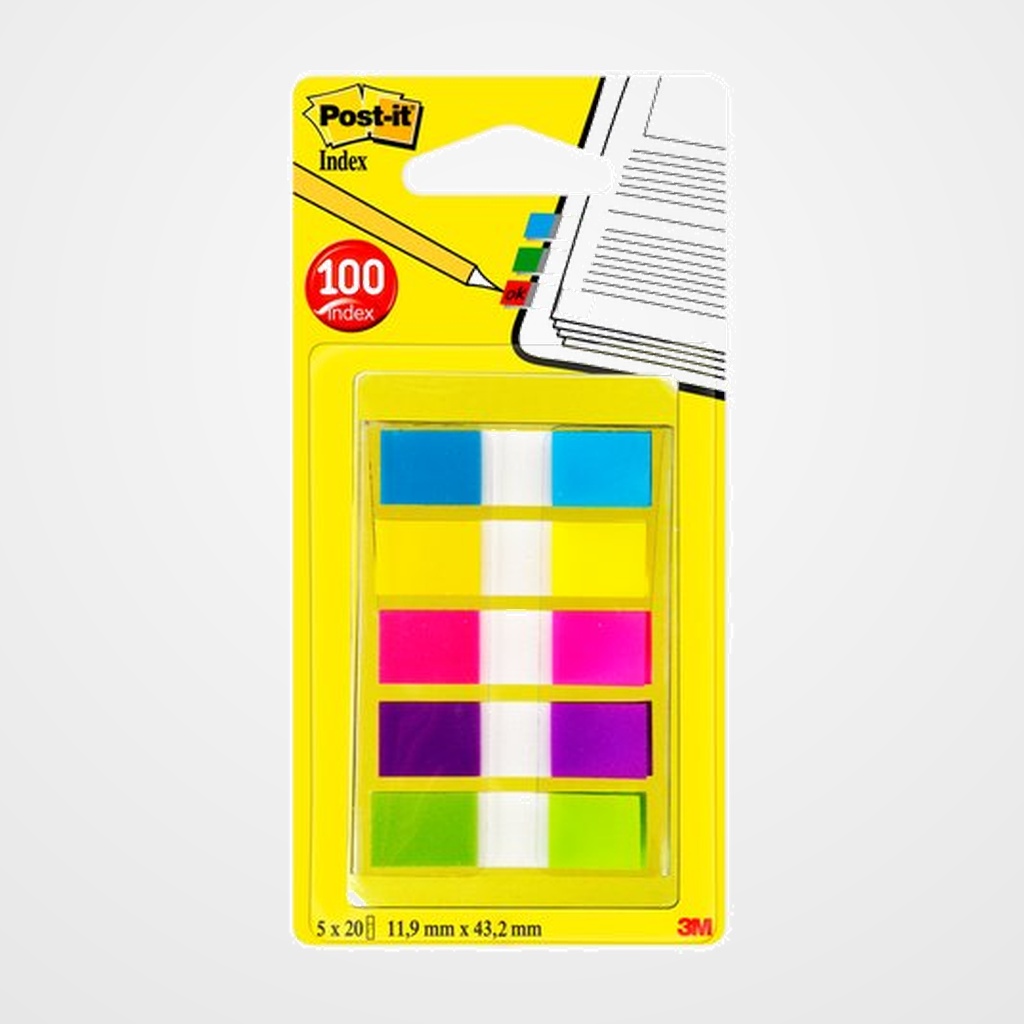 BANDERITAS ADHESIVAS POST-IT 683 (1/2 ) PACK de 5 (AZUL-AMARILLO-ROSA-VIOLETA-VERDE)