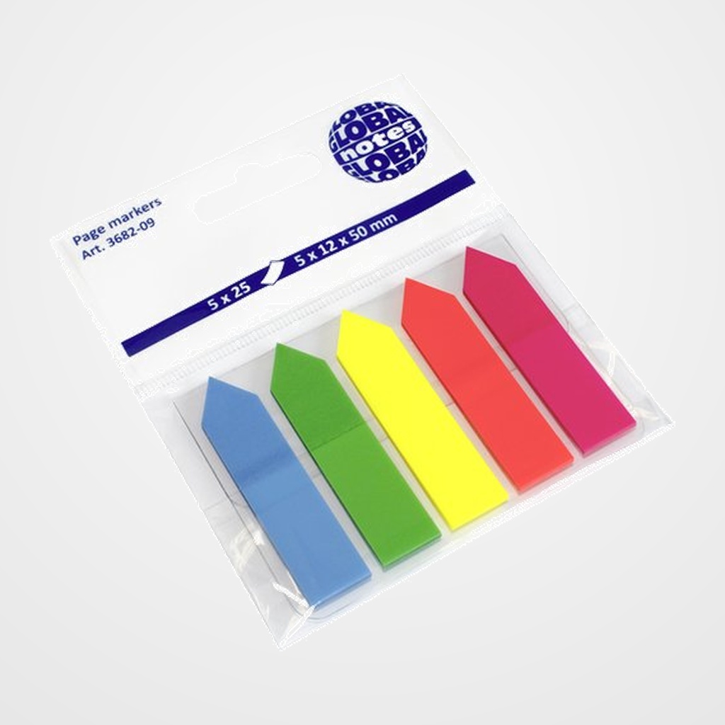 BANDERITAS ADHESIVAS 12x44 FLECHA PACK de 5 (azul-verde-amarillo-naranja-rosa)