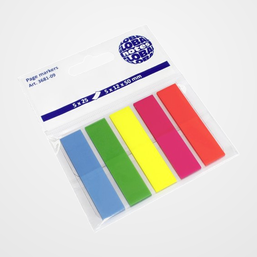 BANDERITAS ADHESIVAS 12x44 PACK de 5 (azul-verde-amarillo-naranja-rosa)