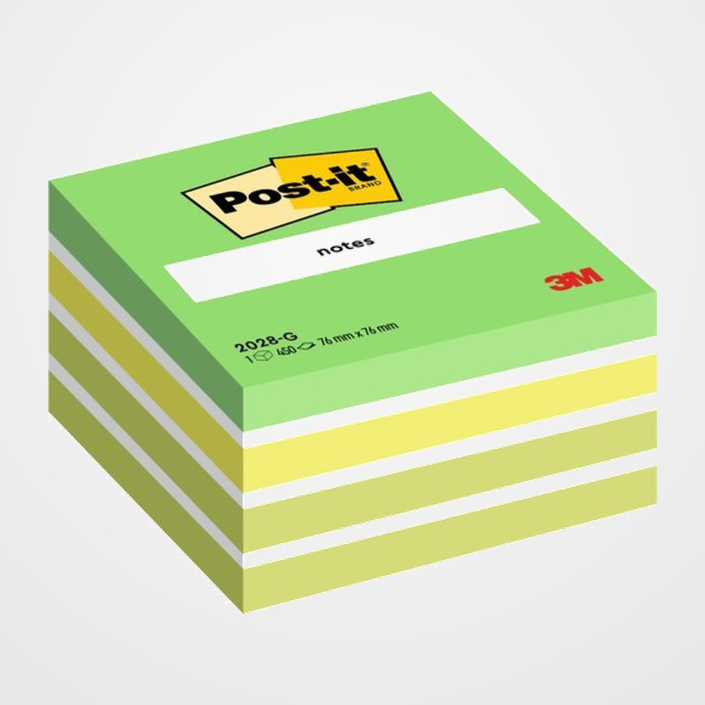 TACO NOTAS POST-IT CUBO 76X76X45  450 HOJAS VERDE PASTEL