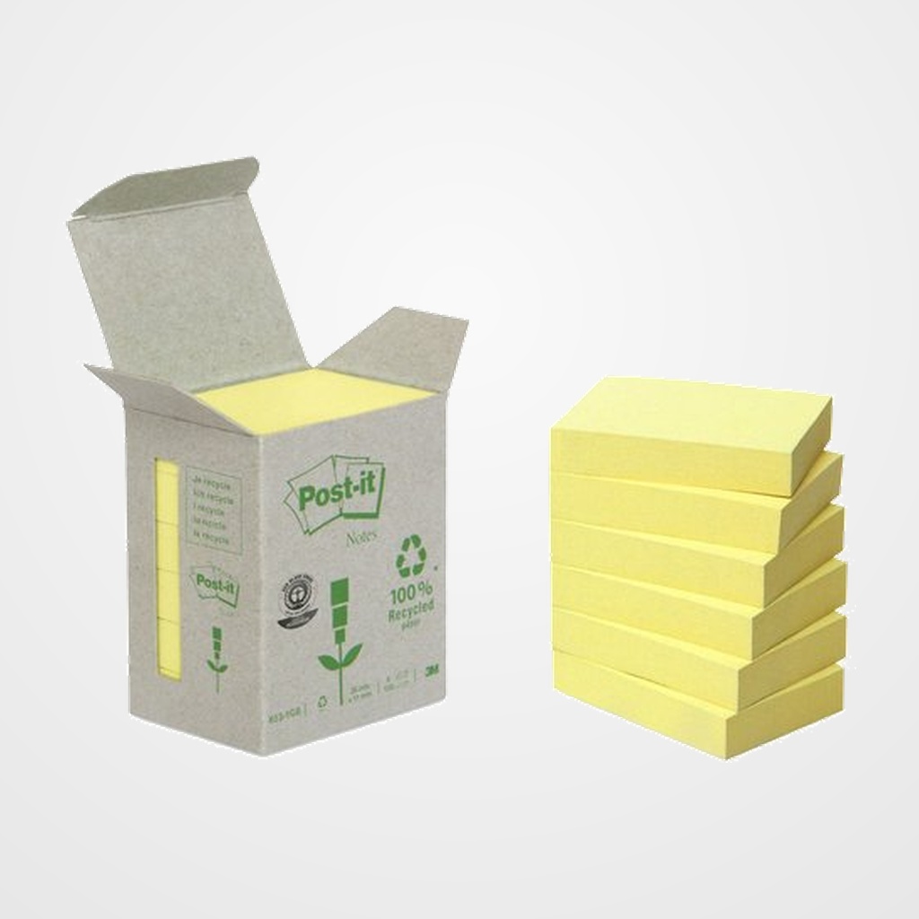 TACO NOTAS POST-IT RECICLADOS 653 38x51 AMARILLO 100h TORRE DE 6