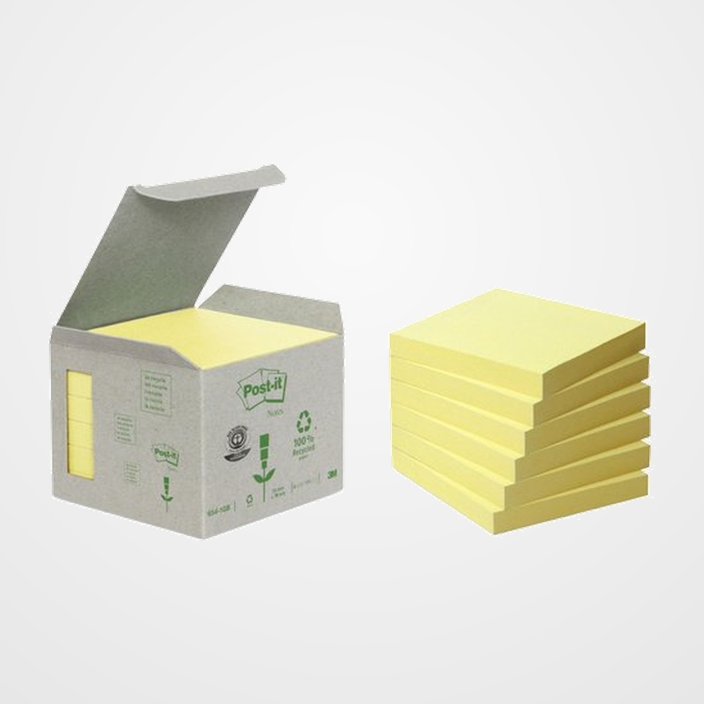 TACO NOTAS POST-IT RECICLADOS 654 76x76 AMARILLO 100h TORRE DE 6
