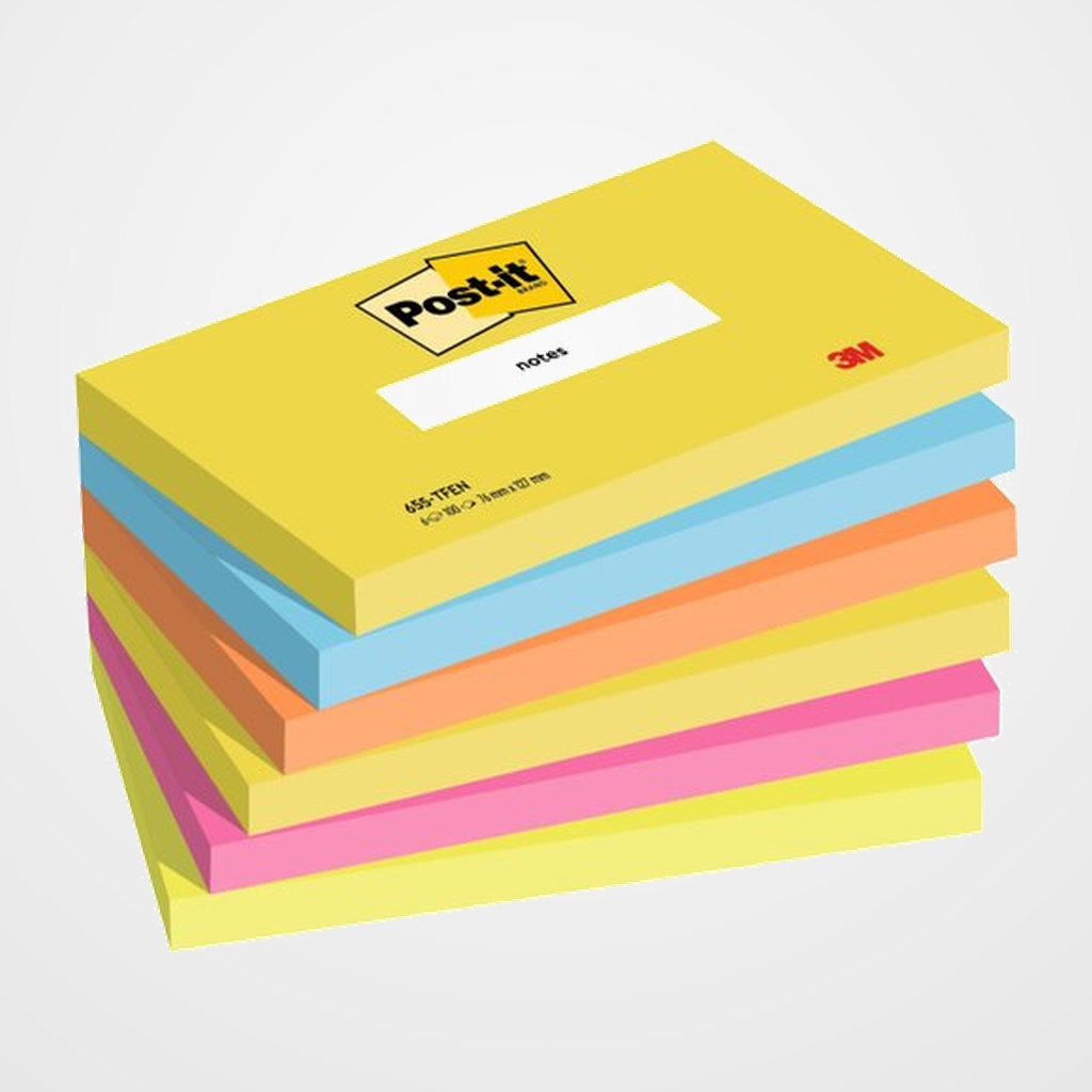 TACO NOTAS POST-IT 655 76x127 COLORES ENERGIA PACK DE 6