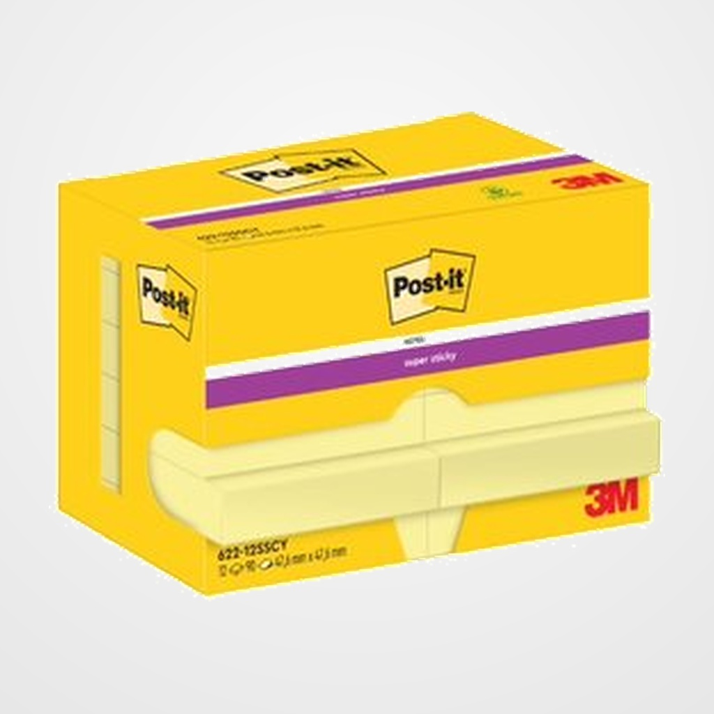 TACO NOTAS POST-IT 622 SUPER STICKY 47,6x47,6 AMARILLO CANARIO PACK de 12