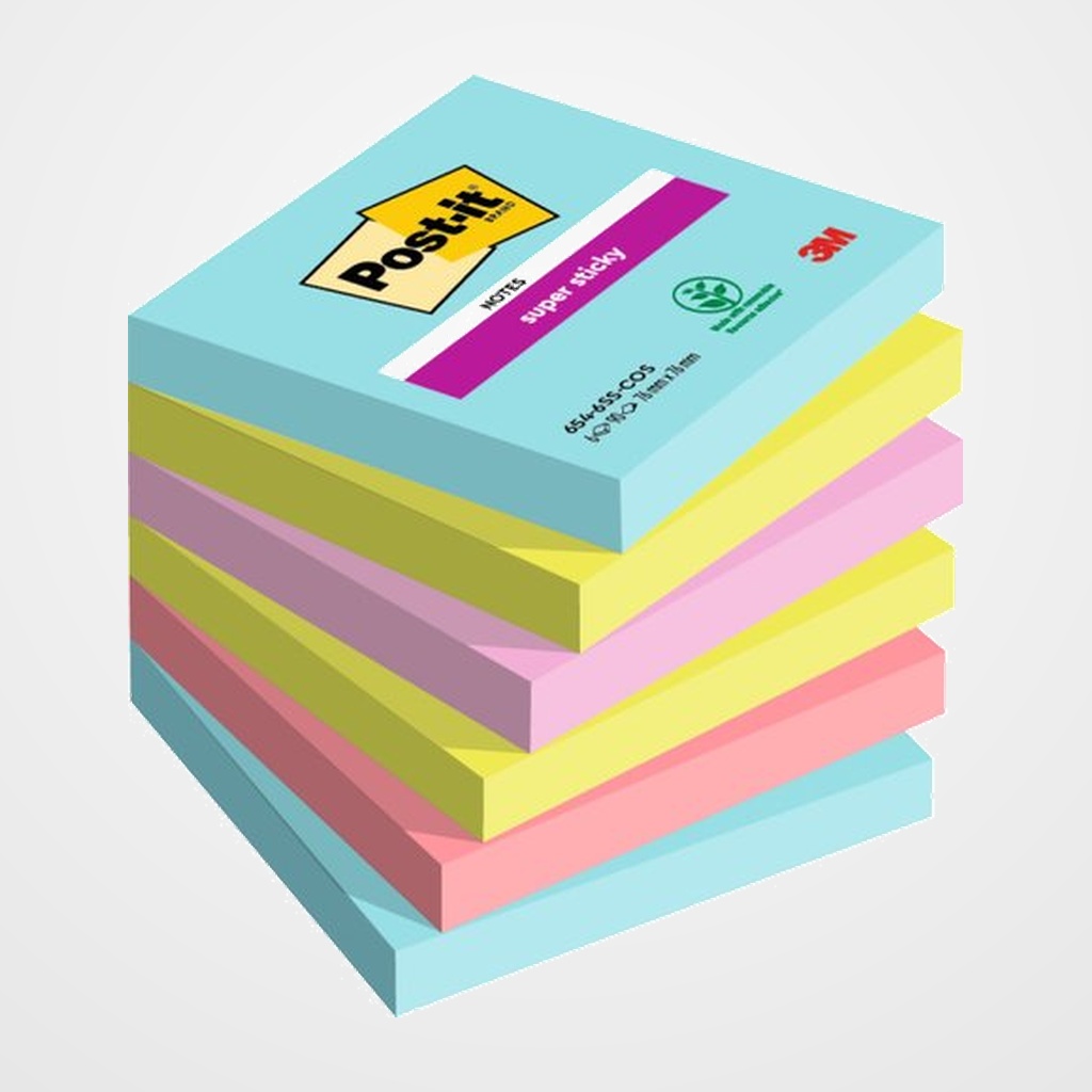 TACO NOTAS POST-IT 654 SUPER STICKY 76x76 COLORES COSMIC PACK DE 6