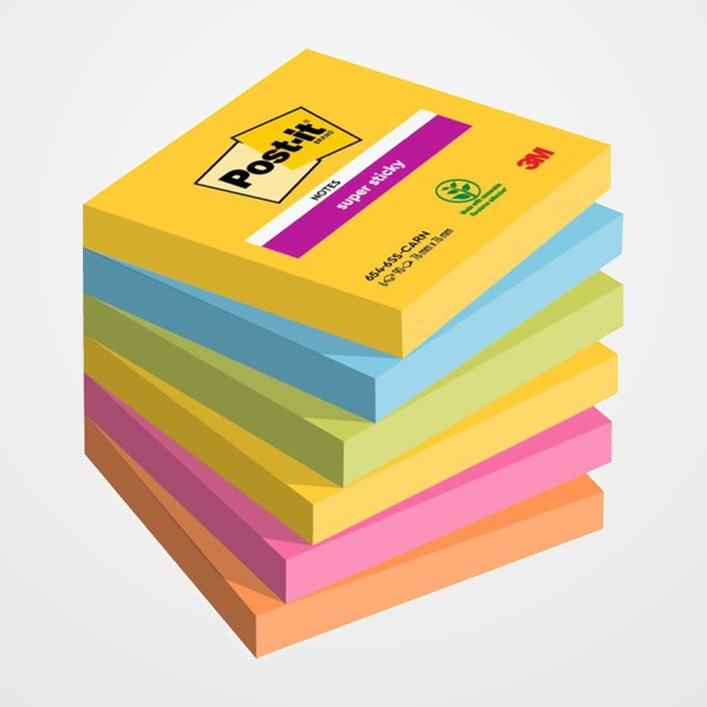 TACO NOTAS POST-IT 654 SUPER STICKY 76x76 COLORES RIO DE JANEIRO PACK de 6
