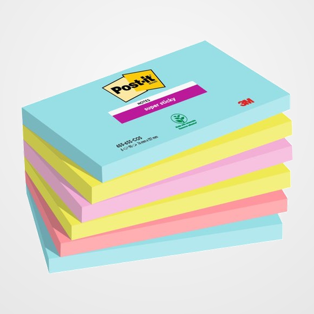 TACO NOTAS POST-IT 655 SUPER STICKY 76x127 COLORES COSMIC PACK DE 6