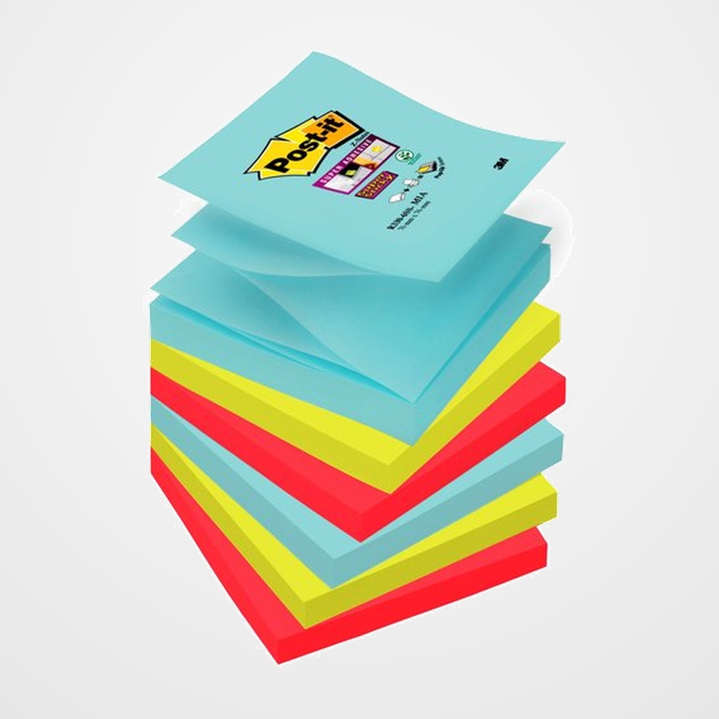 NOTAS ADHESIVAS POST-IT 90h Z NOTES  76x76 (R330) SUPER STICKY COLORES MIAMI PACK de 6