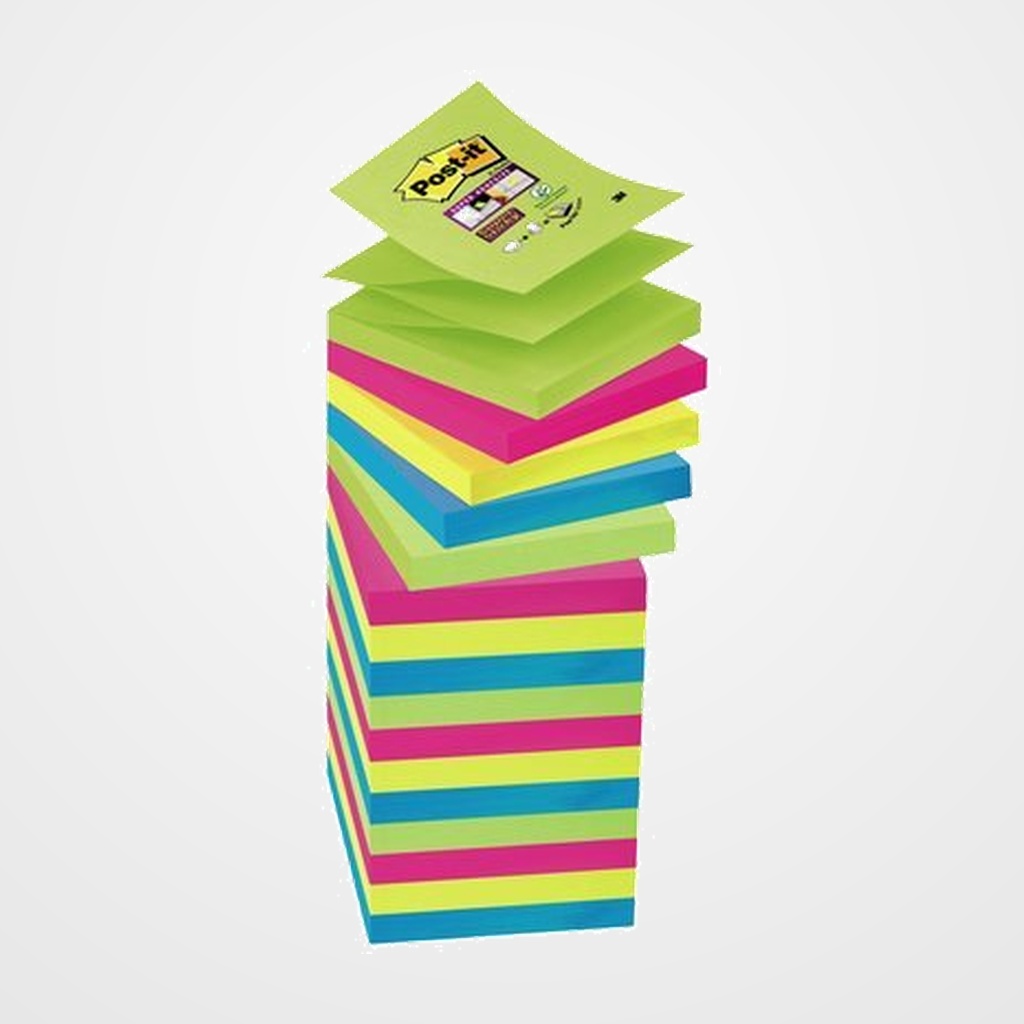 [26901302] NOTAS ADHESIVAS POST-IT 90h Z NOTES  76x76 (R330) SUPER STICKY COLORES SURTIDOS PACK DE 16 (14+2)