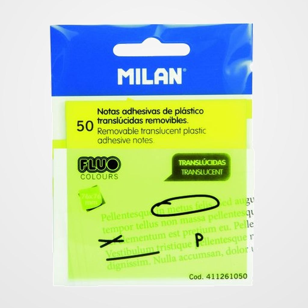NOTAS ADHESIVAS MILAN TRASLUCIDAS 50h 76x76 AMARILLO FLUOR