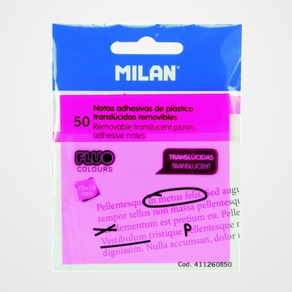 NOTAS ADHESIVAS MILAN TRASLUCIDAS 50h 76x76 ROSA FLUOR