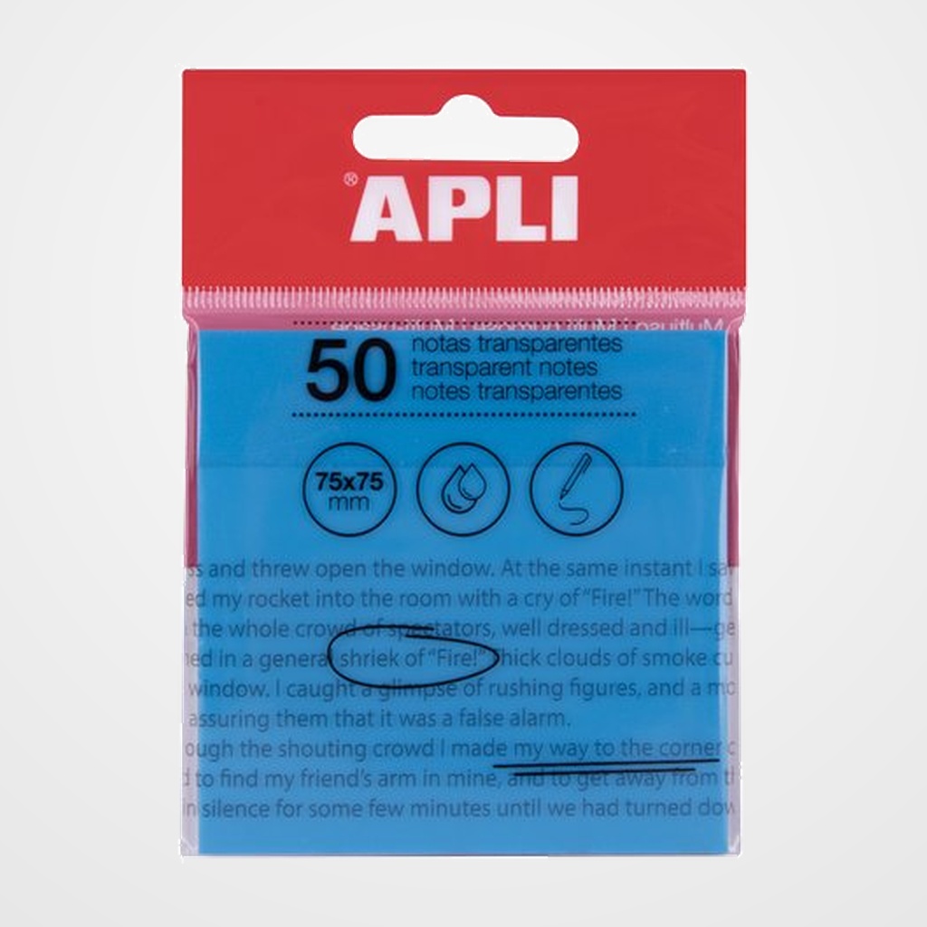 NOTAS ADHESIVAS APLI TRASLUCIDAS 50h 75x75 AZUL