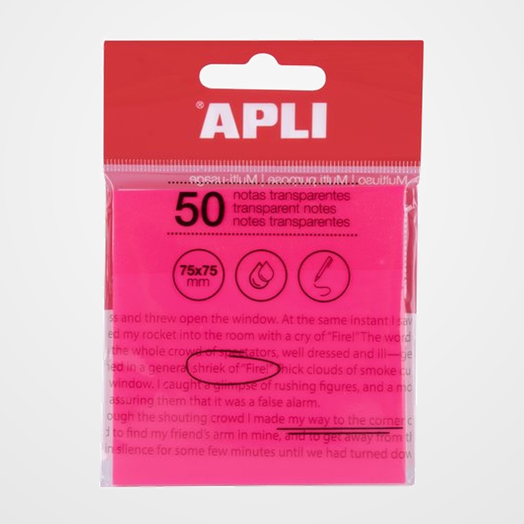 NOTAS ADHESIVAS APLI TRASLUCIDAS 50h 75x75 ROSA