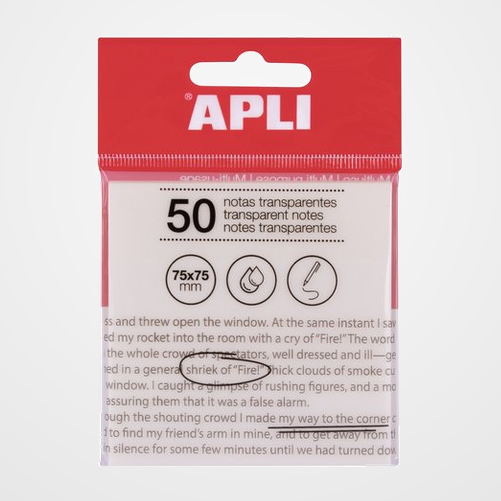 NOTAS ADHESIVAS APLI TRASLUCIDAS 50h 75x75 TRANSPARENTE