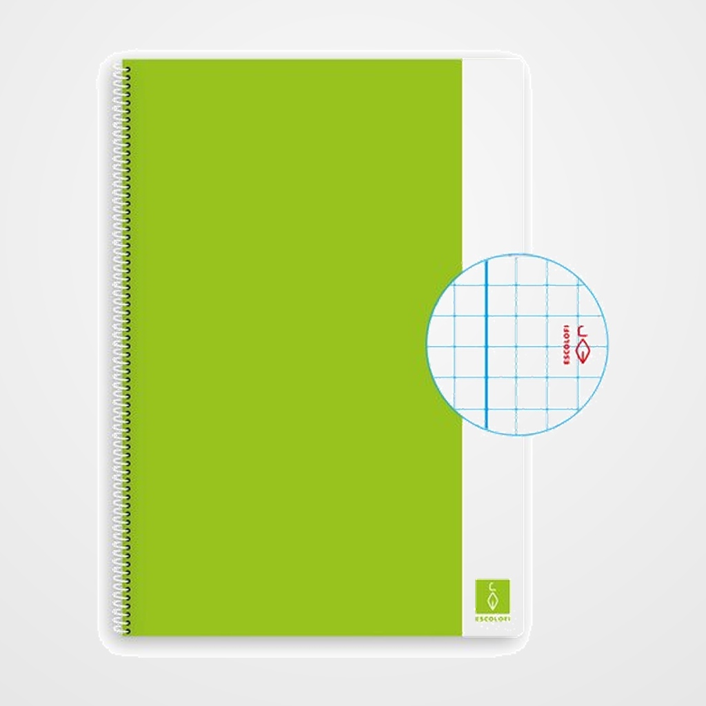 BLOC ESCOLOFI BASIC tapa DURA A4 80h CUADRIC.4x4 80g CON MARGEN VERDE CLARO