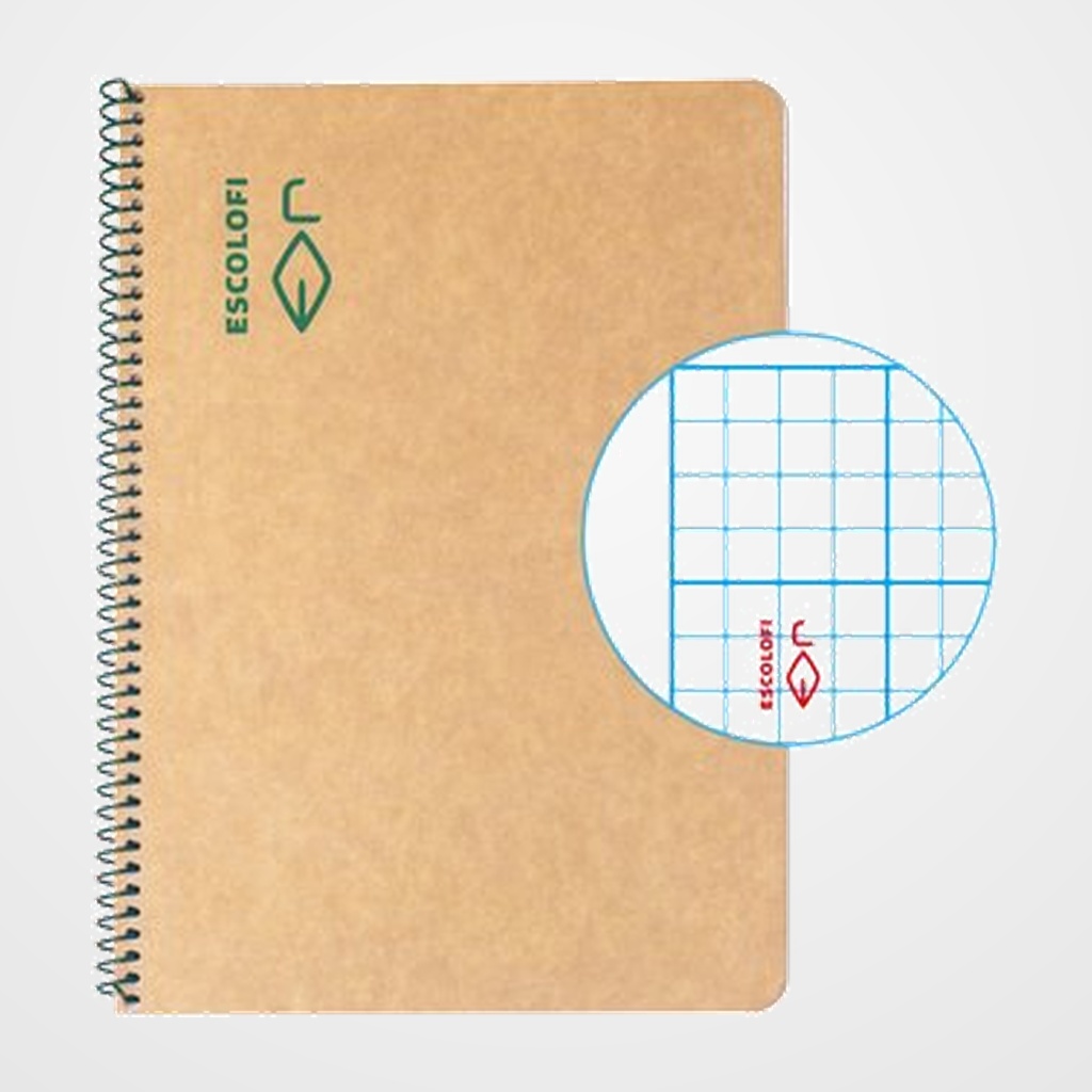 BLOC ESCOLOFI GREEN tapa DURA A5 50h CUADRIC.3x3 80g RECICLADO CON MARGEN VERDE