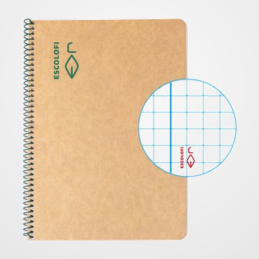 BLOC ESCOLOFI GREEN tapa DURA A5 50h CUADRIC.4x4 80g RECICLADO CON MARGEN VERDE