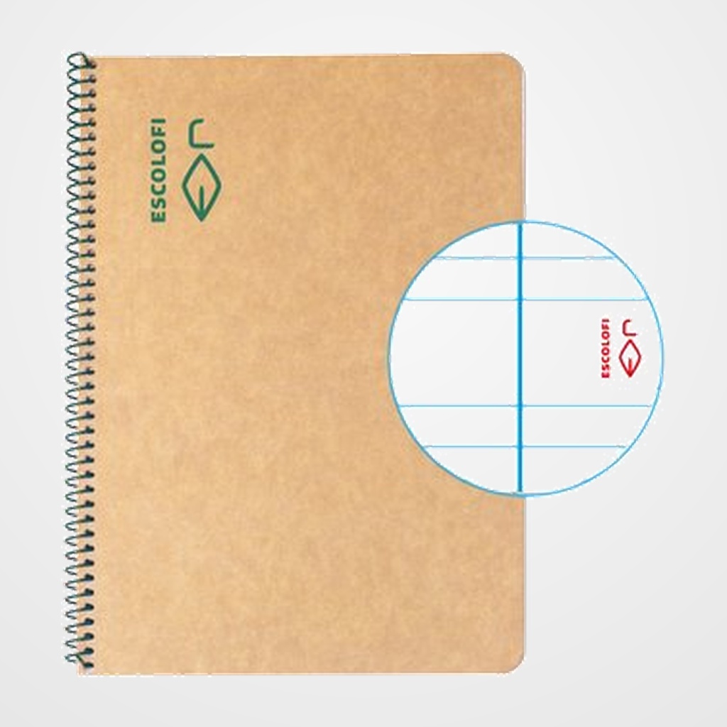 BLOC ESCOLOFI GREEN tapa DURA A5 50h PAUTA 3,5 80g RECICLADO CON MARGEN VERDE