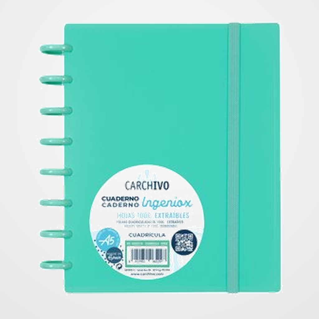 BLOC CARCHIVO INGENIOX INTENSE tapa PP FOAM A5 80h 100g CUADRIC.5x5 VERDE