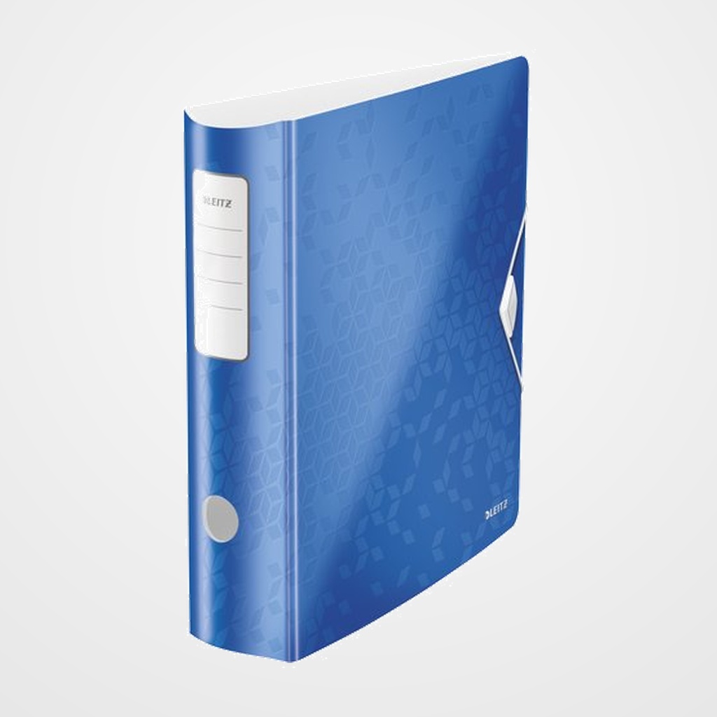ARCHIVADOR palanca LEITZ ACTIVE WOW POLYFOAM A4 180º 75mm LOMO CURVADO Y CIERRE CON GOMA AZUL METALIZADO
