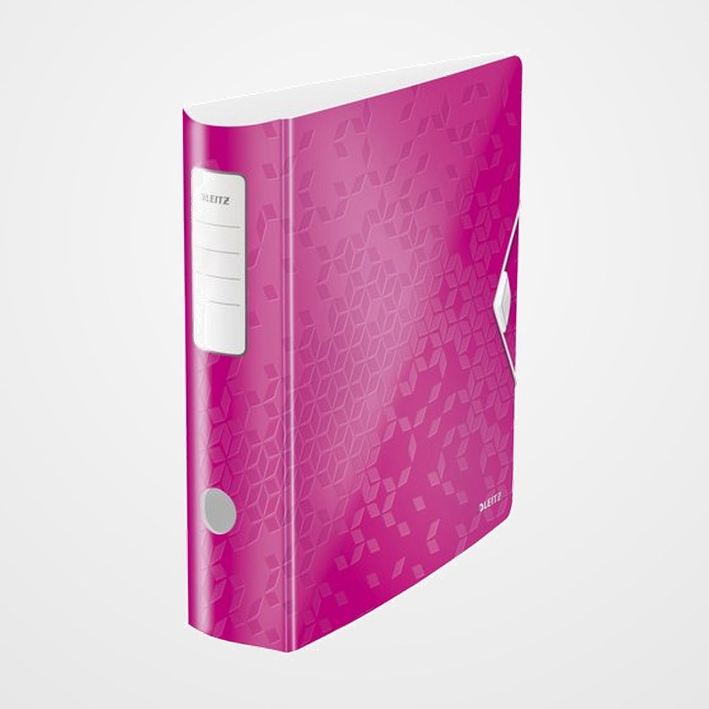 ARCHIVADOR palanca LEITZ ACTIVE WOW POLYFOAM A4 180º 75mm LOMO CURVADO Y CIERRE CON GOMA FUCSIA METALIZADO