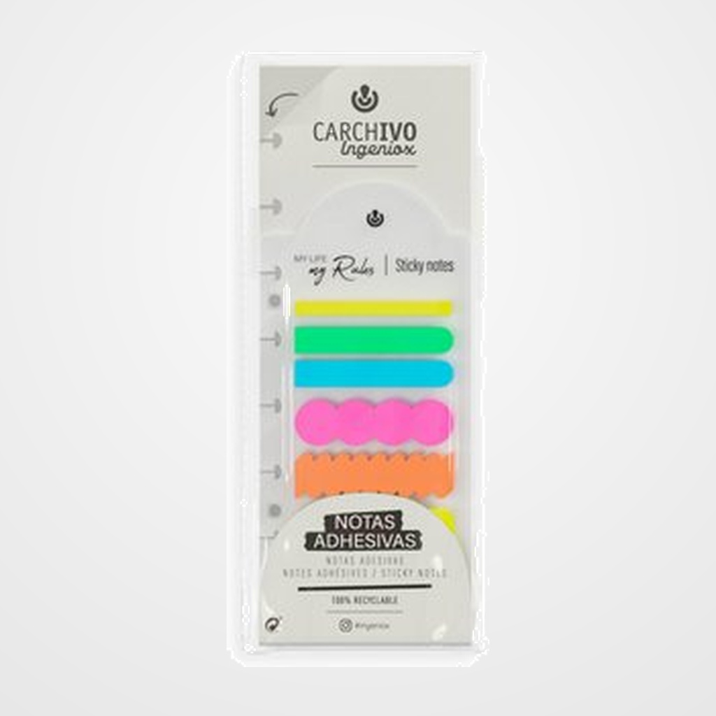 BANDERITAS ADHESIVAS CARCHIVO INGENIOX SHAPES COLORES NEON