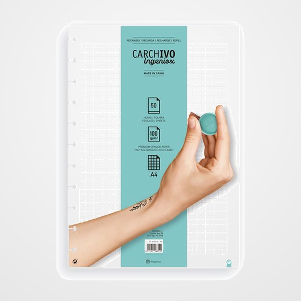 RECAMBIO CARCHIVO INGENIOX A4 50h 100gr EXTRAIBLES 11 TALADROS CUADRIC.5x5