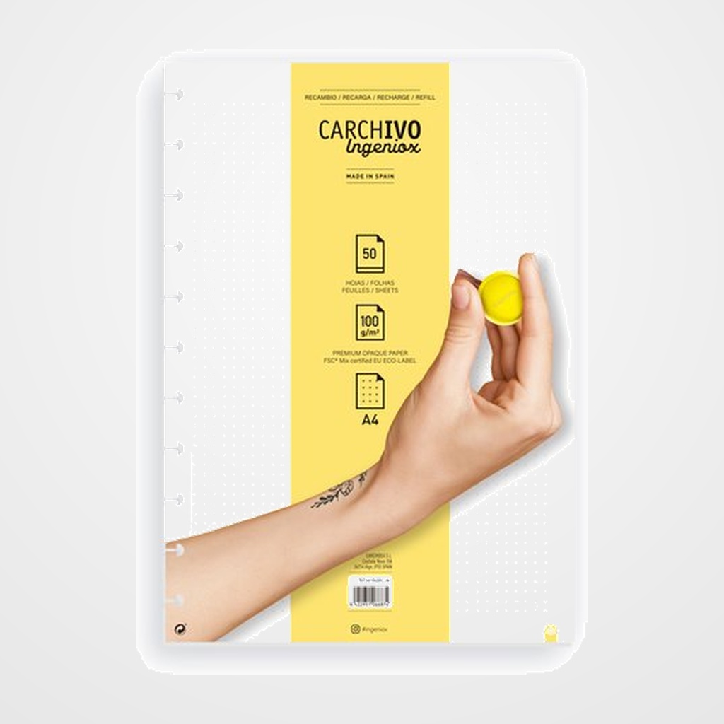 RECAMBIO CARCHIVO INGENIOX A4 50h 100gr EXTRAIBLES 11 TALADROS DOTS