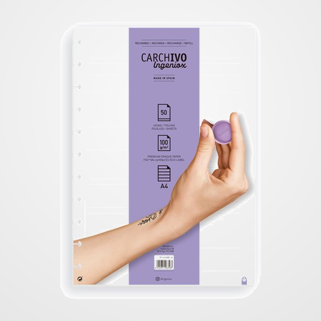 RECAMBIO CARCHIVO INGENIOX A4 50h 100gr EXTRAIBLES 11 TALADROS HORIZONTAL