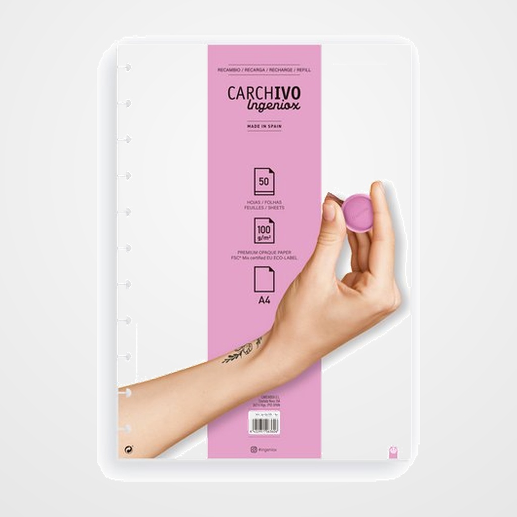 RECAMBIO CARCHIVO INGENIOX A4 50h 100gr EXTRAIBLES 11 TALADROS LISO