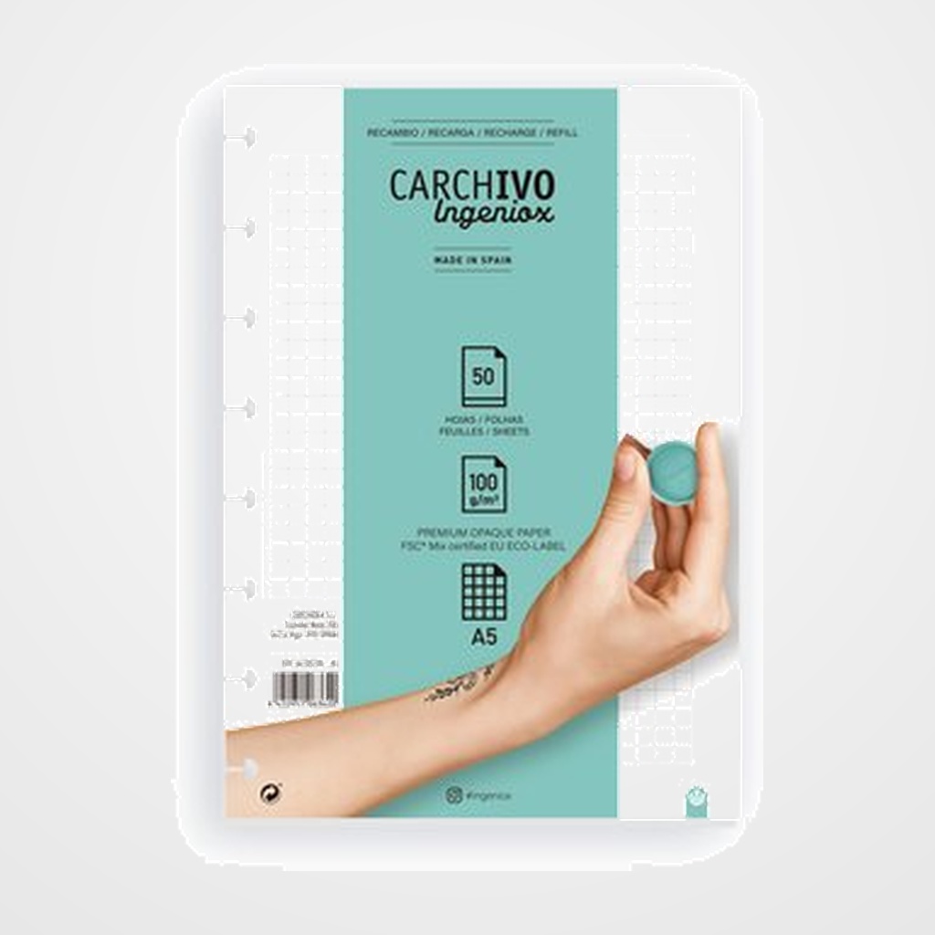 RECAMBIO CARCHIVO INGENIOX A5 50h 100gr EXTRAIBLES 8 TALADROS CUADRIC.5x5