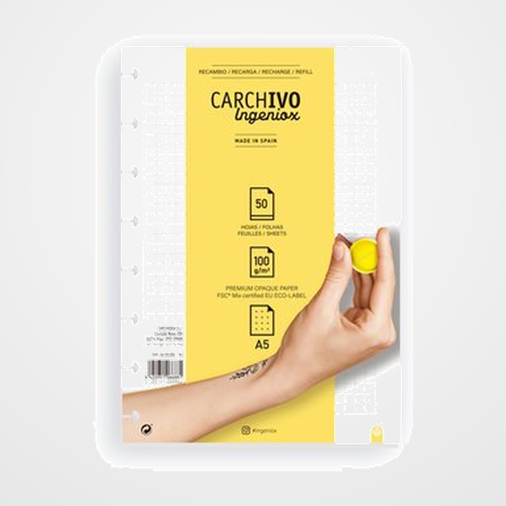 RECAMBIO CARCHIVO INGENIOX A5 50h 100gr EXTRAIBLES 8 TALADROS DOTS